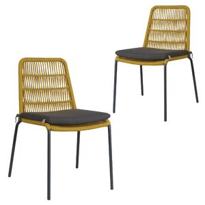 2pc Set Outdooor Rope Dining Chair Steel Frame Yellow