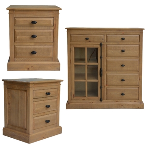 Set of 2 Bedside 6 Drawer Tallboy Bedroom Furniture Package Set - Natural