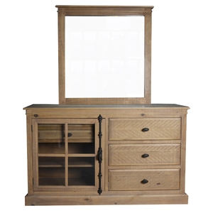 Dresser Mirror 5 Chest of Drawers 1 Door Bed Storage Cabinet - Natural