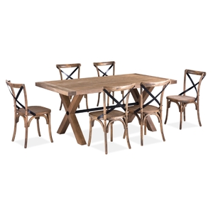 7pc Set Dining Set 190cm Table Timber Wood 6 X-Back Chair Natural