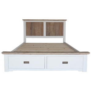 Bed Frame King Size Timber Mattress Base With Storage Drawers White Grey
