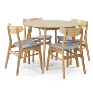 5pc Set Dining Set 100cm Round Table 4 Chair Fabric Seat Scandinavian