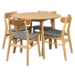 5pc Dining Set 100cm Round Table 4 Chair Fabric Seat Scandinavian Style
