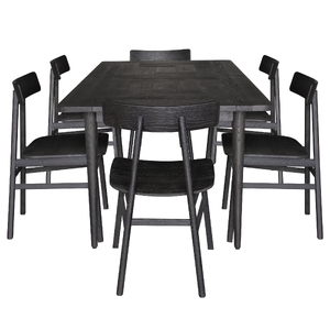 7pc Dining Set Table 180cm Solid Oak Wood Timber Seat Chair - Black