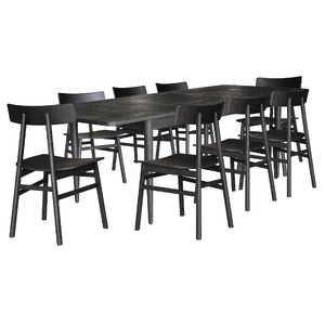 9pc Dining Set Table Extendable 170-230cm Oak Timber Seat Chair - Black