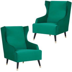 Set of 2 Accent Sofa Arm Chair Fabric Uplholstered Lounge Couch - Green