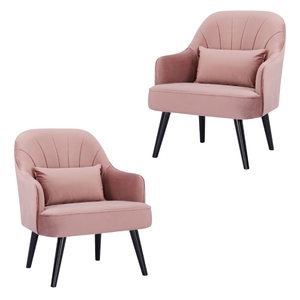 Set of 2 Accent Sofa Arm Chair Fabric Uplholstered Lounge - Pink