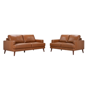 2 + 3 Seater Sofa Leather Upholstered Lounge Set - Tan