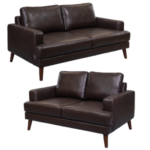 2 + 3 Seater Sofa Leather Upholstered Lounge Set - Chocolate