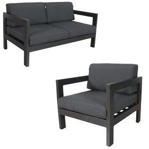 2pc Set 1+2 Seater Outdoor Sofa Lounge Aluminium Frame Charcoal