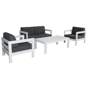 4pc Set 1+1+2 Seater Outdoor Sofa Lounge Coffee Table Aluminium White