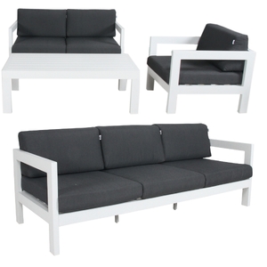 4pc Set 1+2+3 Seater Outdoor Sofa Lounge Coffee Table Aluminium White