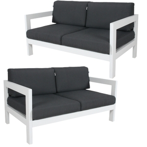 2pc Set 2+2 Seater Outdoor Sofa Lounge Aluminium Frame White