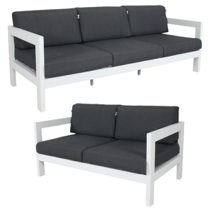 2pc Set 2+3 Seater Outdoor Sofa Lounge Aluminium Frame White