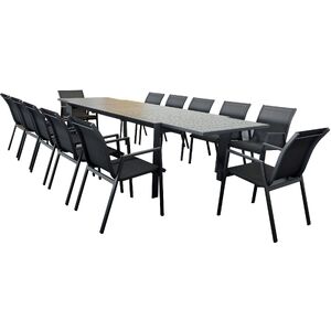 13pc 230-345cm Aluminium Outdoor Extensible Dining Table Chair Charcoal