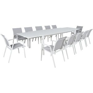 13pc 230-345cm Aluminium Outdoor Extensible Dining Table Chair White