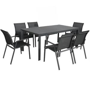 7pc Set 178cm Aluminium Outdoor Dining Table Chair Charcoal