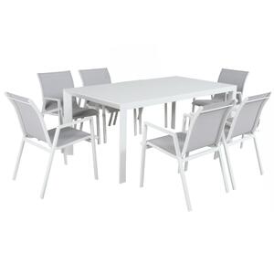 7pc Set 178cm Aluminium Outdoor Dining Table Chair White