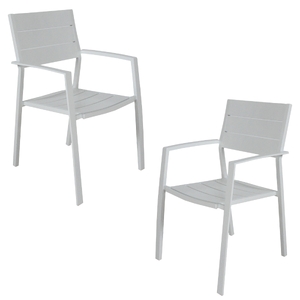 2pc Set Outdoor Dining Table Chair Aluminium Frame White