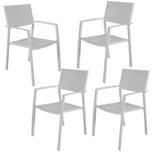 4pc Set Outdoor Dining Table Chair Aluminium Frame White