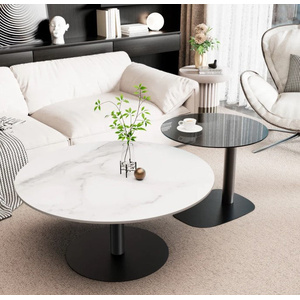 Interior Ave - Halo Two Piece Coffee Table Set - White Stone & Tempered Glass