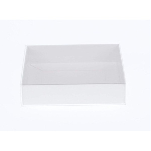 100 Pack of White Card Square Box - Clear Slide On Lid - 20 x 20 x 8cm -  Large Beauty Product Gift Giving Hamper Tray Merch Fashion Cake Sweets Xmas