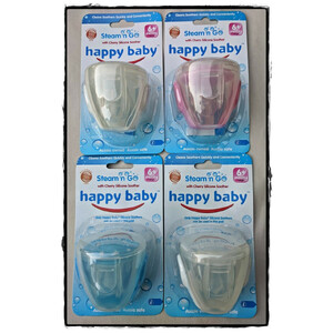 25 x 4 Pack (100 Pieces) -Wholesale Resell Retail  Happy Baby Steam n Go Cherry Silicone Soother