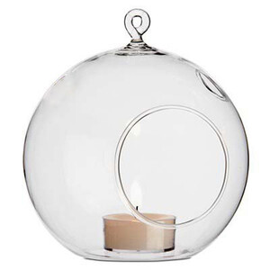 10 x Hanging Clear Glass Ball Tealight Candle Holder  - 10cm Diameter / High - Wedding Globe Decoration Terrarium Succulent Plant Mini Garden Holder D