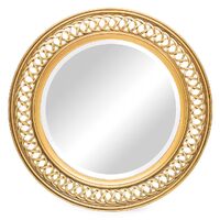 Decorative Wooden Round Wall Mirror in Rustic Gold Finish