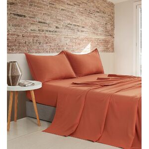 CleverPolly Vintage Washed Microfibre Sheet Set with 1 Pillowcase - Terracotta - Single