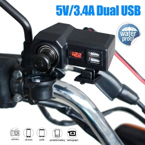 Motorcycle Handlebar Waterproof Dual USB Phone Charger Cigarette Lighter Socket