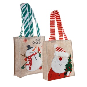 2Pcs Set Christmas Gift Bags Sackcloth Festive Cartoon hand gift bags