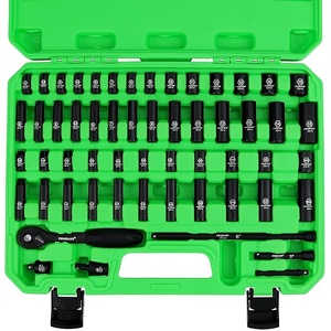 SWANLAKE 1/4" Drive Impact Socket Set, 56-Piece Standard SAE (5/32 to 9/16 inch) and Metric (4-15mm) Size, 6 Point, Cr-V, 1/4-Inch Drive Ratchet Handl