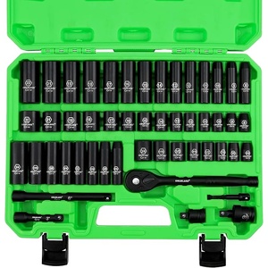 SWANLAKE 3/8" Drive Impact Socket Set, 50-Piece Standard SAE (5/16 to 3/4 inch) and Metric (8-22mm) Size, 6 Point, Cr-V, 3/8-Inch Ratchet Handle, Exte