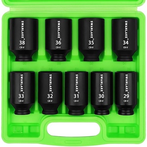 SWANLAKE 9-Piece 1/2" Drive Jumbo Impact Socket Set, Metric 29mm-38mm Large Socksts Spindle Axle Nut Impact Socket, CR-V Black