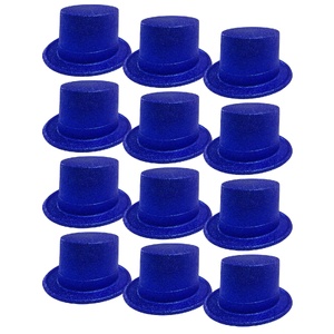 12x GLITTER TOP HAT Fancy Party Plastic Costume Tall Cap Fun Dress Up BULK - Blue