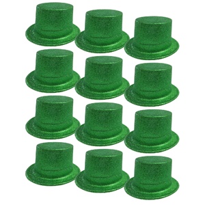 12x GLITTER TOP HAT Fancy Party Plastic Costume Tall Cap Fun Dress Up BULK - Green