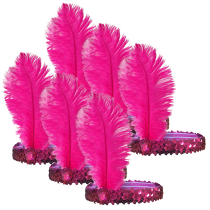 6x 1920s FLAPPER HEADBAND Headpiece Feather Sequin Charleston Costume Party BULK - Hot Pink