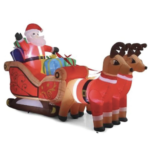 320cm Xmas Father Christmas Charm Santa Sleigh With Reindeer + LED Lights Inflatable