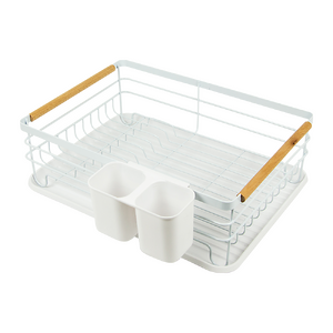 Metal Dish Drying Rack Drainboard Holder Tray Kitchen Plates Cutlery Wood Handle