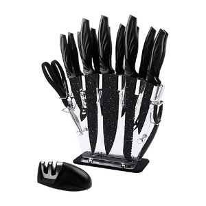 Kitchen 17 Pc Knife Set w/ Block & Sharpener Chef Bread Steak Knives