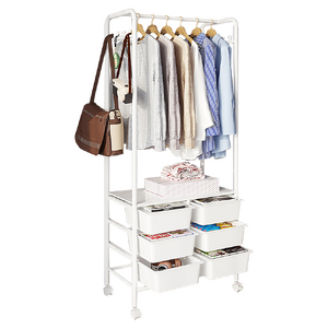 Metal Open Wardrobe Modern Storage Cabinet Tall Clothes Drawers Hanger Coat Rack