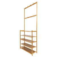 Large Wooden 5 Tiers Hat Coat Stand Clothes Shoe Rack Hanger Hooks Shelf Storage