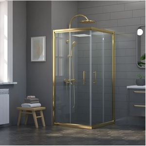 Adjustable 1200x1000mm Double Sliding Door Glass Shower Screen in Gold