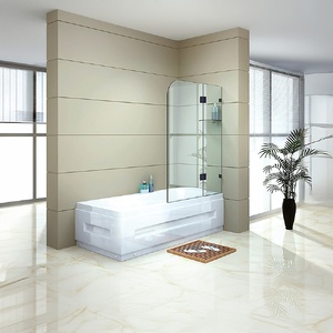 100cm Frameless Glass Bath Screen with Brass Brackets - Chrome