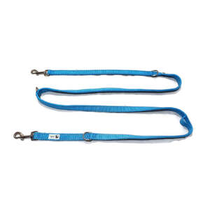 Multi Dog Lead - Nylon w/Reflective Stitching - Double Clip ,Coupler, Waist Belt, Short/Long, Quicktie - Moondidley Pets 20mm Light Blue