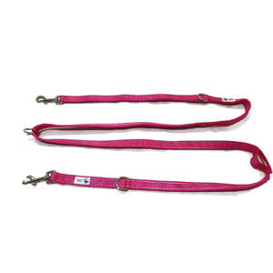 Multi Dog Lead - Nylon w/Reflective Stitching - Double Clip ,Coupler, Waist Belt, Short/Long, Quicktie - Moondidley Pets 20mm Pink