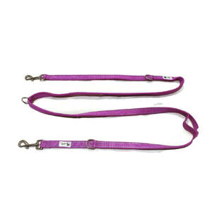 Multi Dog Lead - Nylon w/Reflective Stitching - Double Clip ,Coupler, Waist Belt, Short/Long, Quicktie - Moondidley Pets 20mm Purple