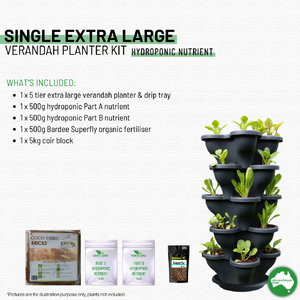 Single 5 Tier Extra Large Verandah Planter Garden Kit (Inc Coir, A & B Nutrient and Bardee Superfly Organic Booster)  - Charcoal