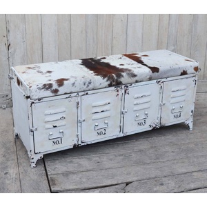 COWHIDE IRON LOCKER BENCH